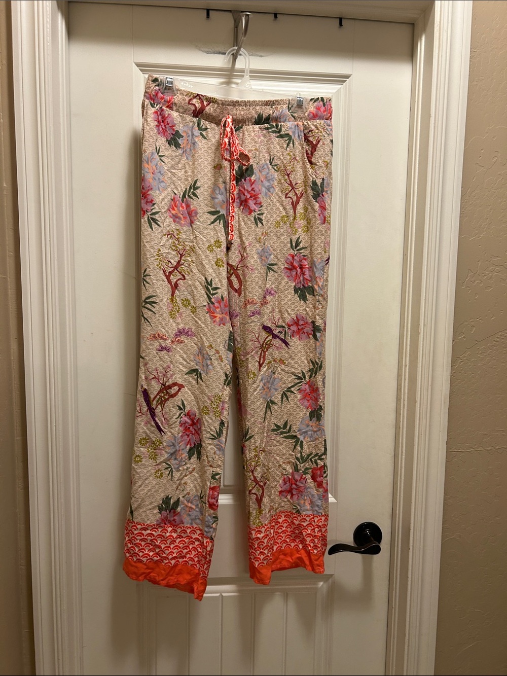 World Market Floral Wide-Leg Pajama Pants in Peach and Coral